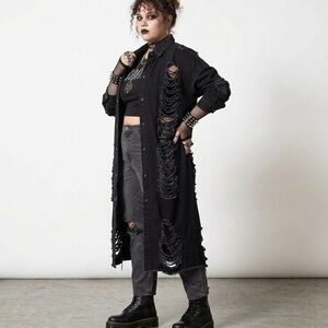 Highway Jeans Distressed Denim Duster Shacket Dress M